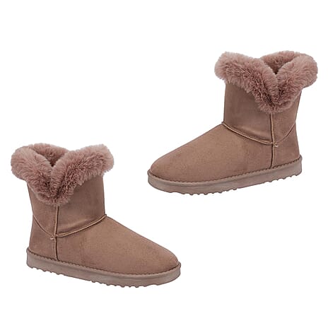 SHOES BY EMMA - Brisbane Plush Lined Fluffy Ladies Boots (Size 7) - Taupe
