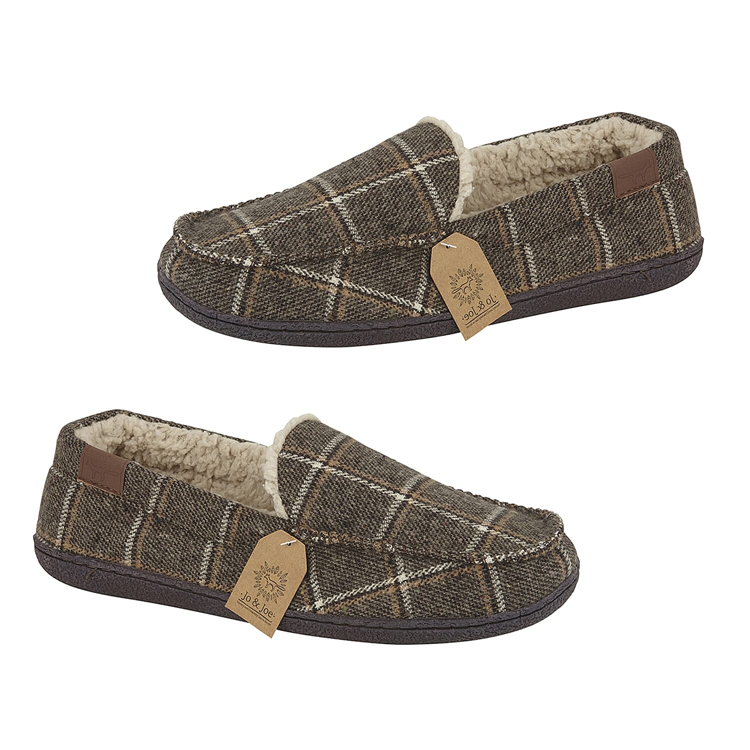 Jo & Joe Mens SWALEDALE Check Pattern Slip-on Slippers (Size 9) - Brown