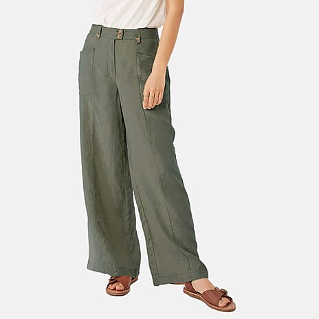 Effortlessly Chic Ladies Linen Full Length Wide Leg Pants (Size 10) - Khaki