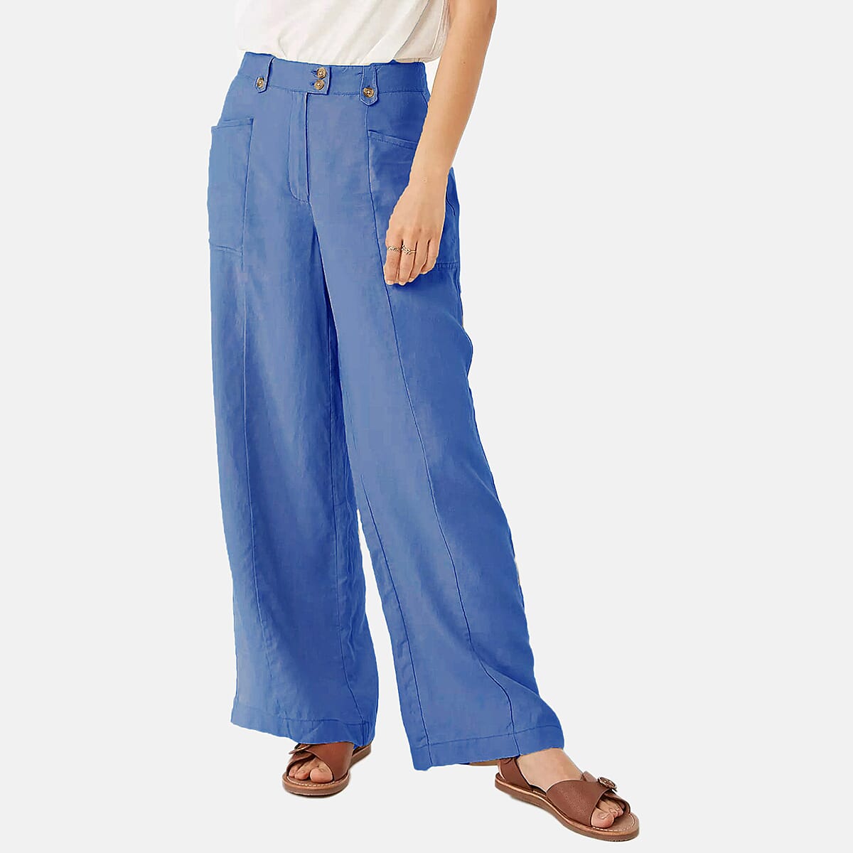 La Marey Ladies Linen Full Length Pants (Size 14) - Dazzling Blue