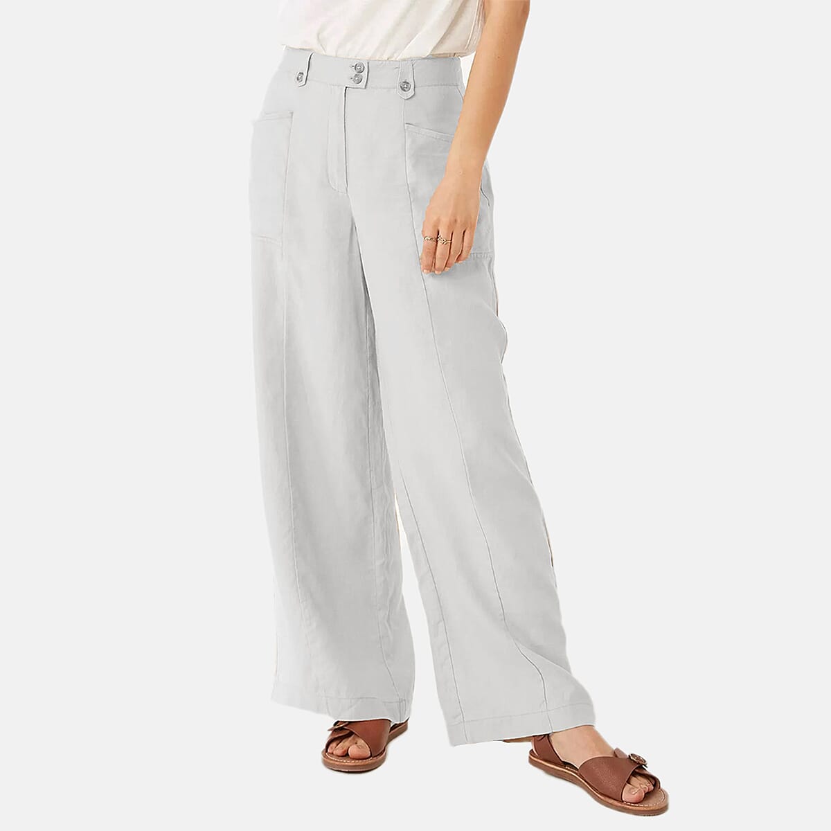 La Marey Ladies Linen Full Length Pants (Size 16) - White