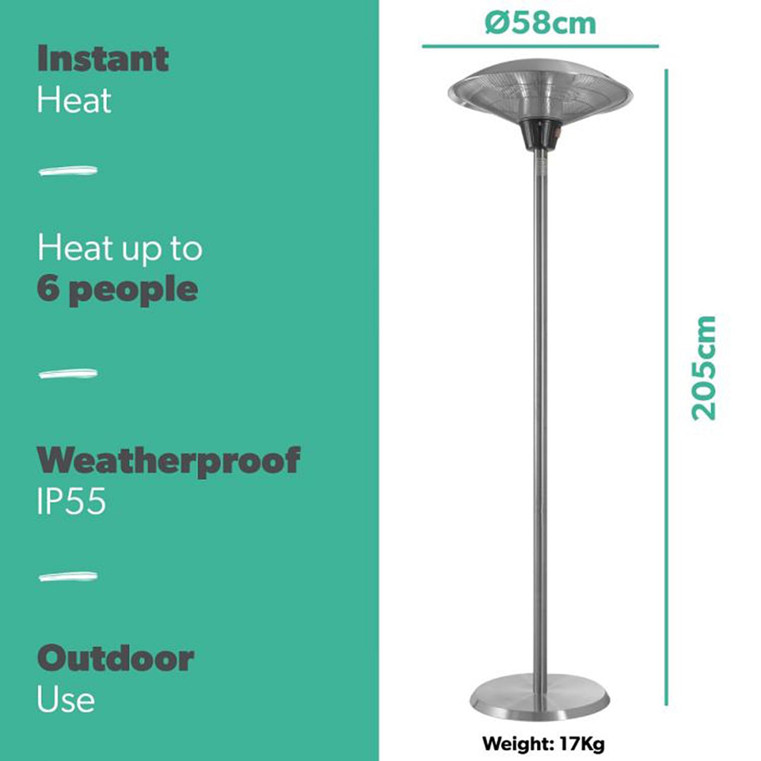 Winters Must Have- Mushroom Electric Patio Heater 2050 mm X 580mm - Silver- Limited stock