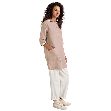 La Marey Effortlessly Stylish Ladies Linen 3-4 Sleeve Tunic Top (Size 12) - Stone