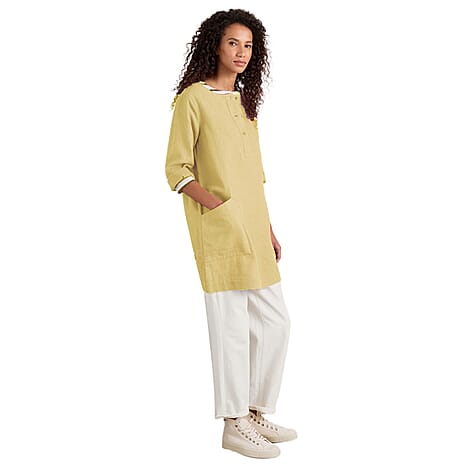 La Marey Effortlessly Stylish Ladies Linen 3-4 Sleeve Tunic Top (Size 16) - Lemon