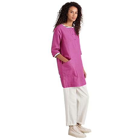 La Marey Effortlessly Stylish Ladies Linen 3-4 Sleeve Tunic Top (Size 16) - Fuschia