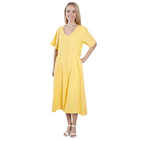 La Marey Womens Button Down A-Line Casual Style Midi Dress (Size 12) - Lemon