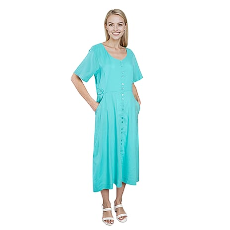 La Marey Womens Button Down A-Line Casual Style Midi Dress (Size 18) - Pool Blue