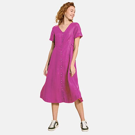 La Marey Womens Button Down A-Line Casual Style Midi Dress (Size 10) - Fuschia