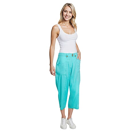 La Marey Wide-Leg Cropped Relaxed Fit Pants (Size 12) - Pool Blue