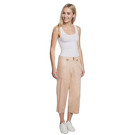 La Marey Wide-Leg Cropped Relaxed Fit Pants (Size 14) - Stone