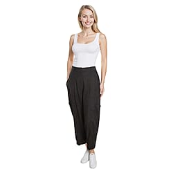 La Marey Relaxed Fit 3/4 Length Cargo Capri Pants with Pockets 