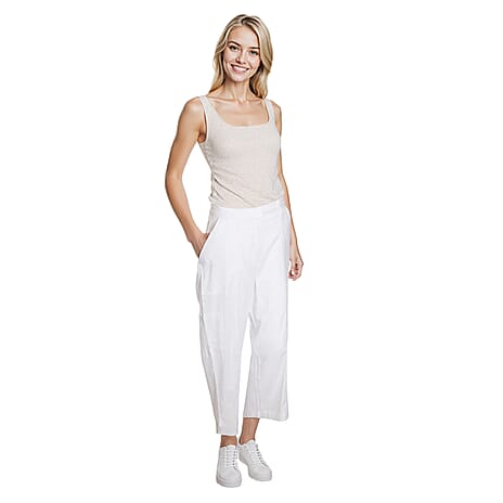 La Marey Womens Linen Cargo Pocket 3-4 Pants (Size 12) - White