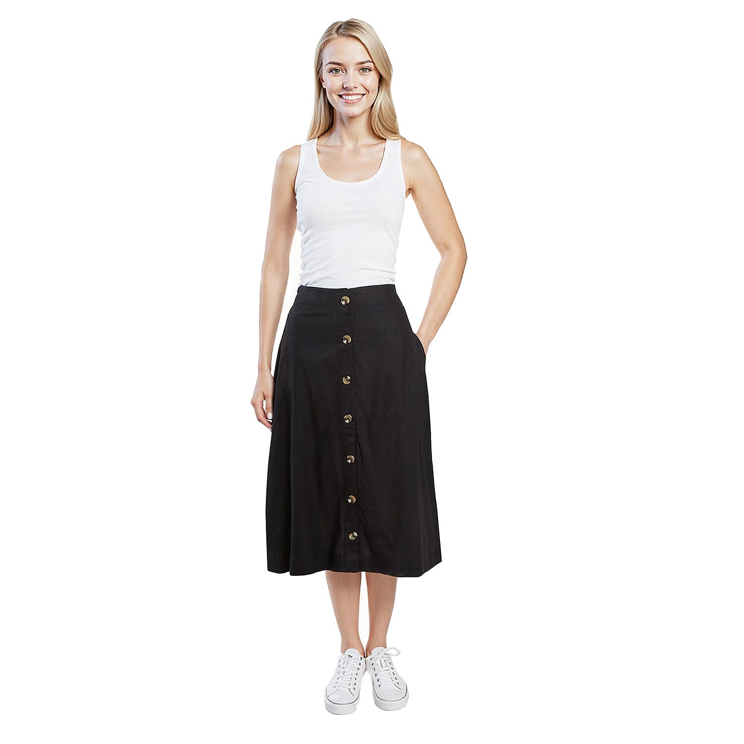 La Marey Button A-line Midi Skirt (Size 12) - Black