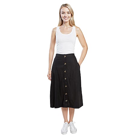 La Marey Button A-line Midi Skirt (Size 10) - Black