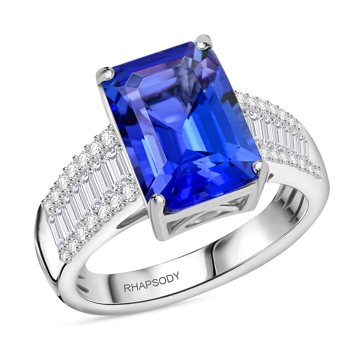 950 Platinum  AAAA  Tanzanite   White Diamond  VS Ring 5.30 pc,  Platinum Wt. 7.73 Gms  5.300  Ct.