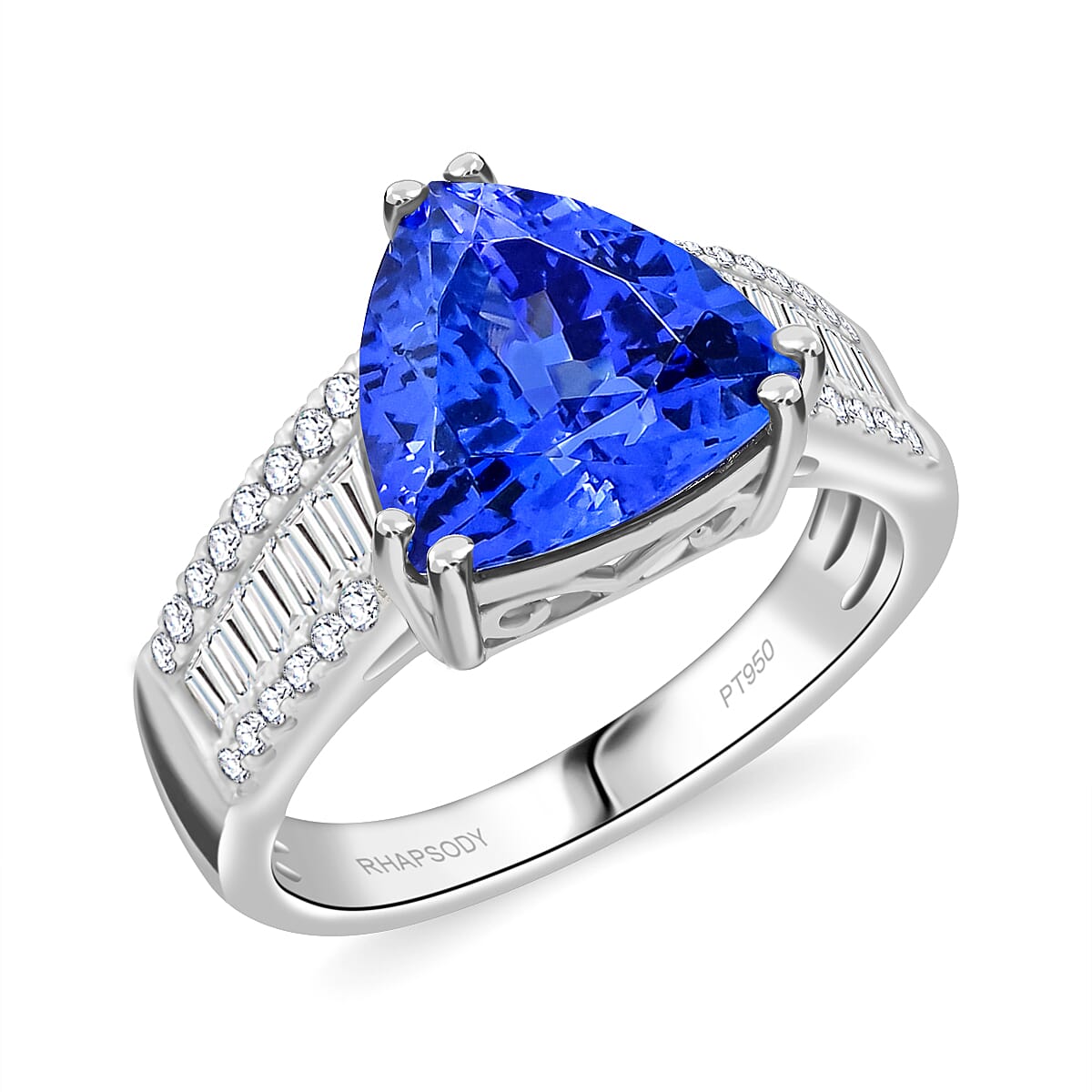 950 Platinum  AAAA  Tanzanite   White Diamond  VS Ring 5.30 pc,  Platinum Wt. 8.05 Gms  5.300  Ct.