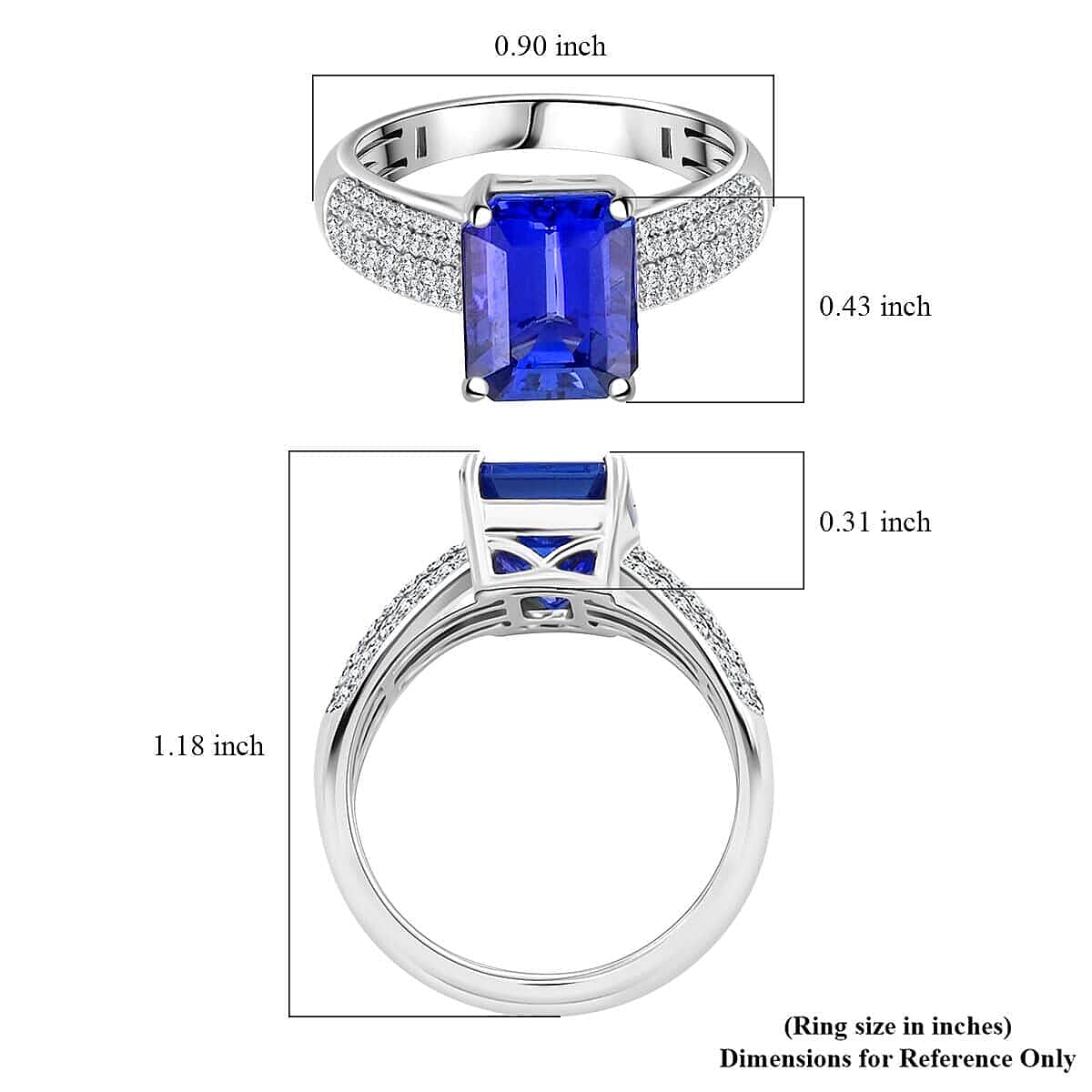 950 Platinum  AAAA  Tanzanite   White Diamond  VS Ring 4.70 pc,  Platinum Wt. 7.72 Gms  4.700  Ct.