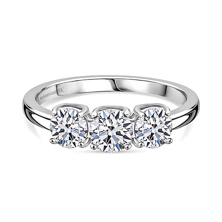 LUXURIANT Diamond - 9K White Gold SGL Certified Lab Grown Diamond (VS-EF) 3 Stone Ring 1.00 Ct.