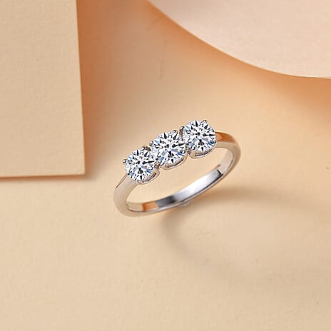 Luxuriant Diamond - 9K White Gold SGL Certified Lab Grown Diamond (VS-EF) 3 Stone Ring 1.00 Ct.