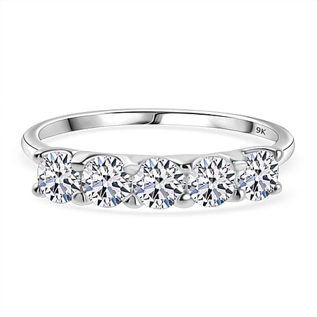 Luxuriant Diamond 9K White Gold SGL Certified Lab Grown Diamond (VS-E-F) 5 Stone Band Ring 1.00 Ct.