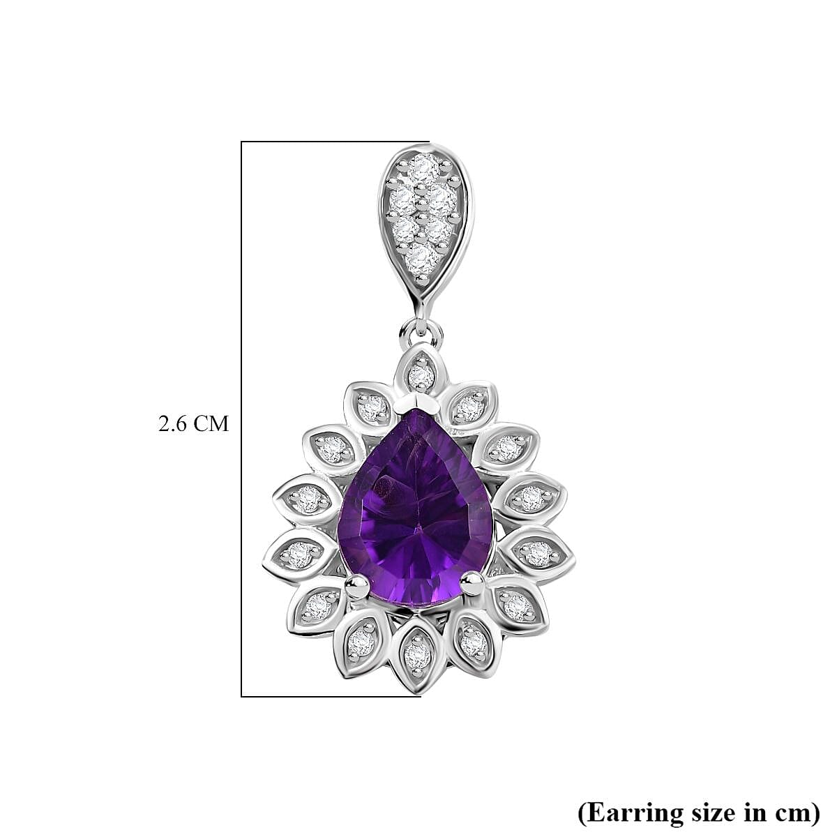 Concave Cut Zambian Amethyst & White Zircon Dangling Earring in Rhodium Overlay Sterling Silver 3.390  Ct.