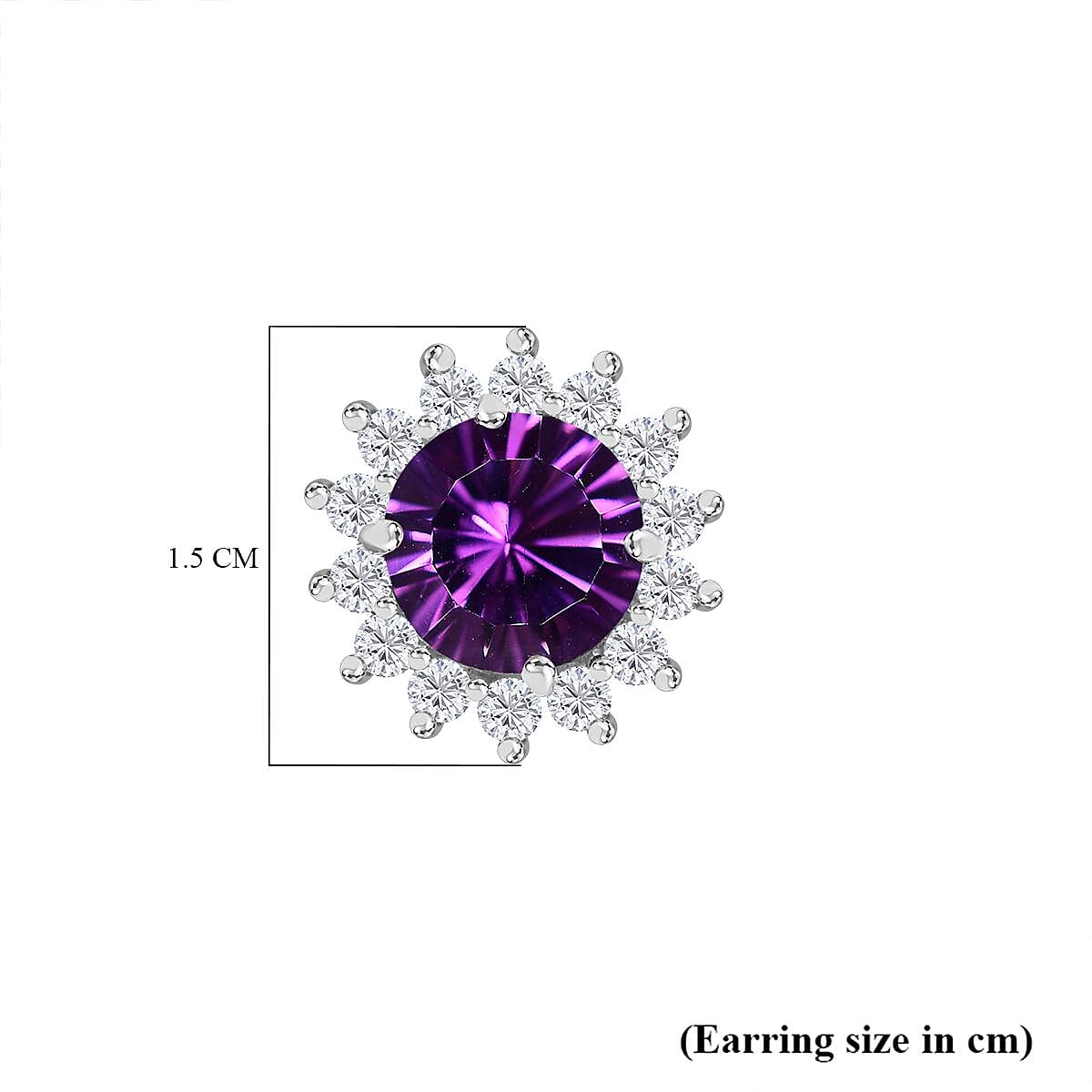 Concave Cut Zambian Amethyst & White Zircon Earring in Rhodium Overlay Sterling Silver 4.16 ct.