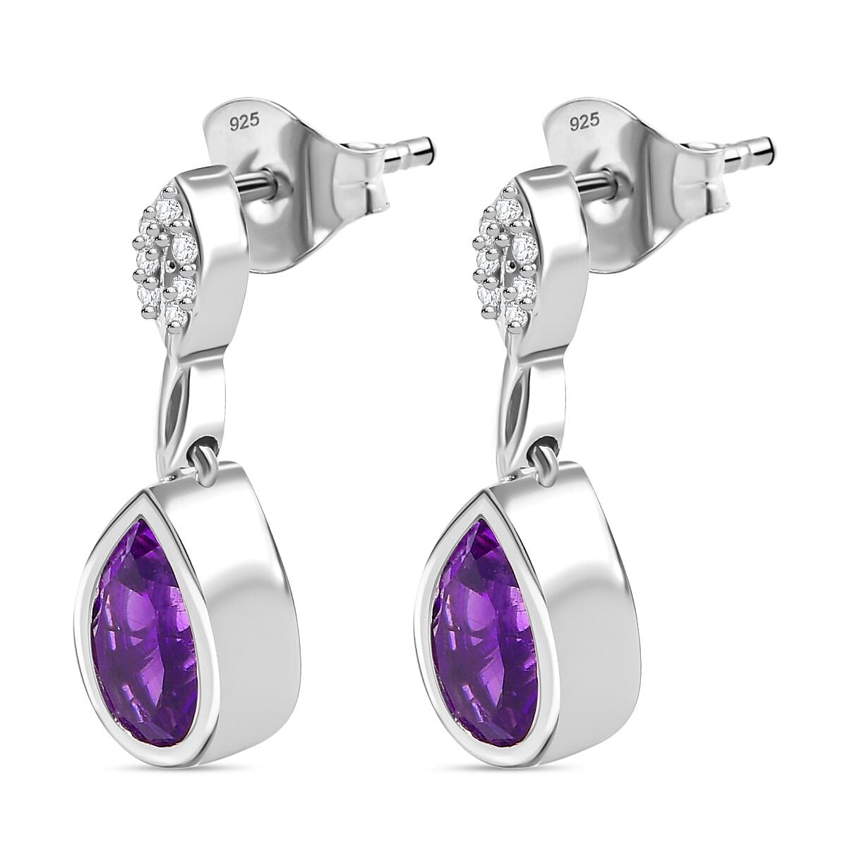 Cushion Amethyst Lever back Earrings with White Topaz Earring-Amethyst Earring-925 buy Solid Silver Earrings-Amethyst earring-Dangle Earring