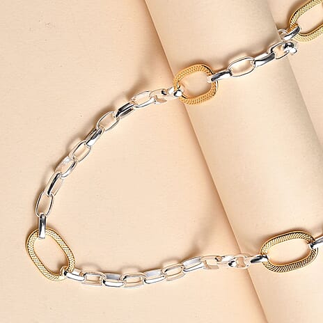 Royal Bali Collection -- Rolo-paperclip Hybrid 18K Gold Vermeil Sterling Silver Necklace (Size - 20). Silver wt 22 Gms