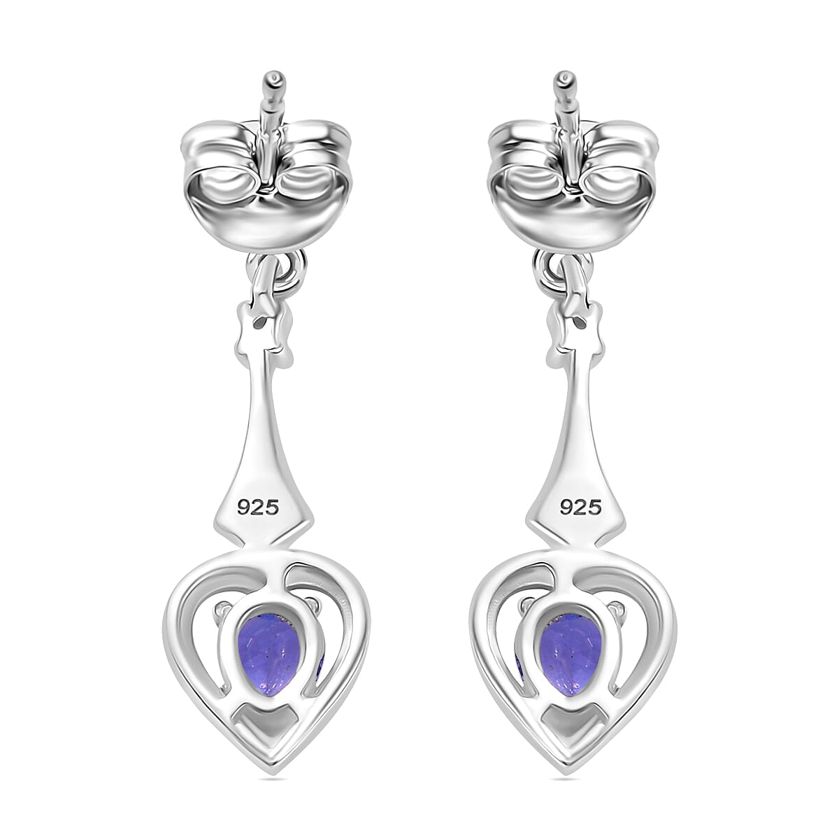 Tanzanite & White Zircon Solitaire Stud Push Post Earring in Rhodium Overlay Sterling Silver