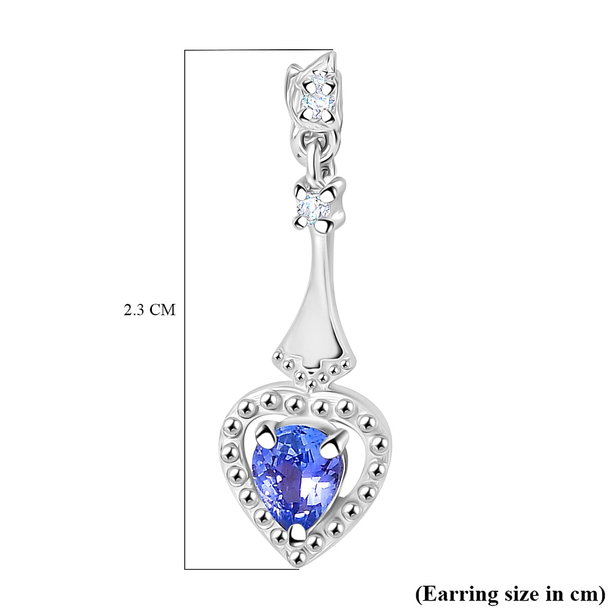 Tanzanite & White Zircon Solitaire Stud Push Post Earring in Rhodium Overlay Sterling Silver