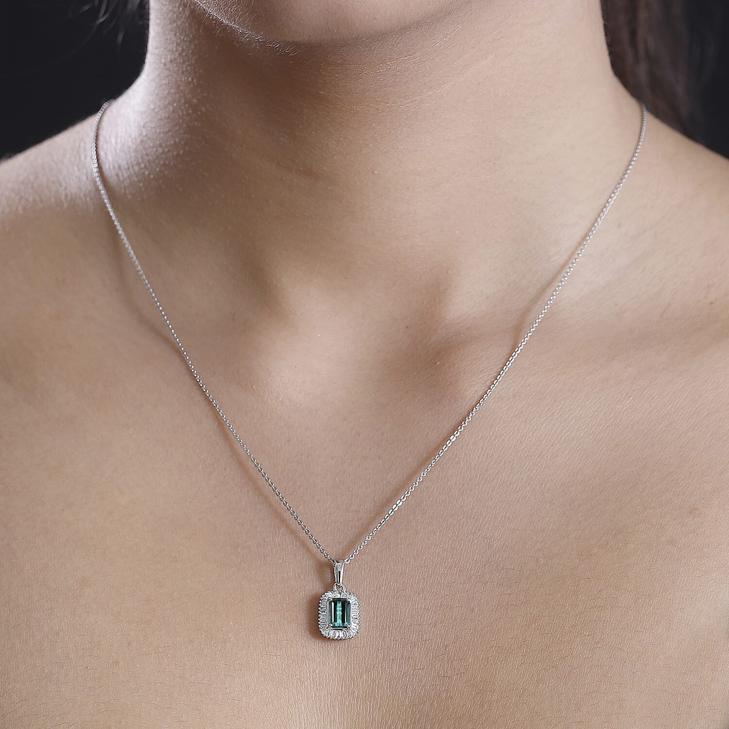 RHAPSODY  950 Platinum AAAA Lagoon Tourmaline & White Diamond  VS-EF Pendant 1.30 Ct