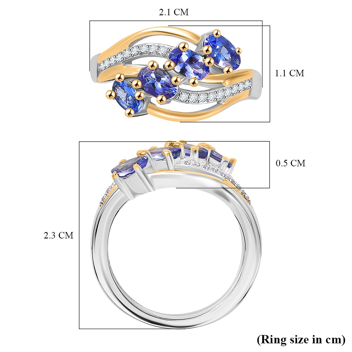 Tanzanite & White Zircon 4 Stone Ring in Dual Tone Sterling Silver 1.16 ct Tanzanite & White Zircon 4 Stone Ring in Dual Tone Sterling Silver 1.16 ct