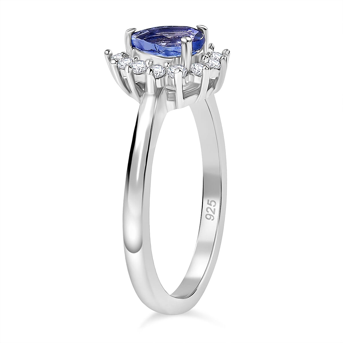 Premium Tanzanite & White Zircon Ring in Rhodium Overlay Sterling Silver