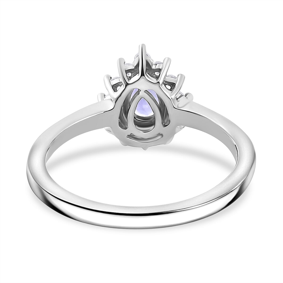 Premium Tanzanite & White Zircon Ring in Rhodium Overlay Sterling Silver