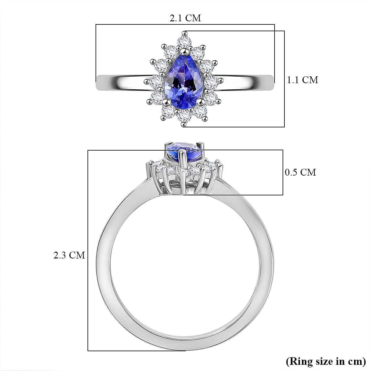 Premium Tanzanite & White Zircon Ring in Rhodium Overlay Sterling Silver