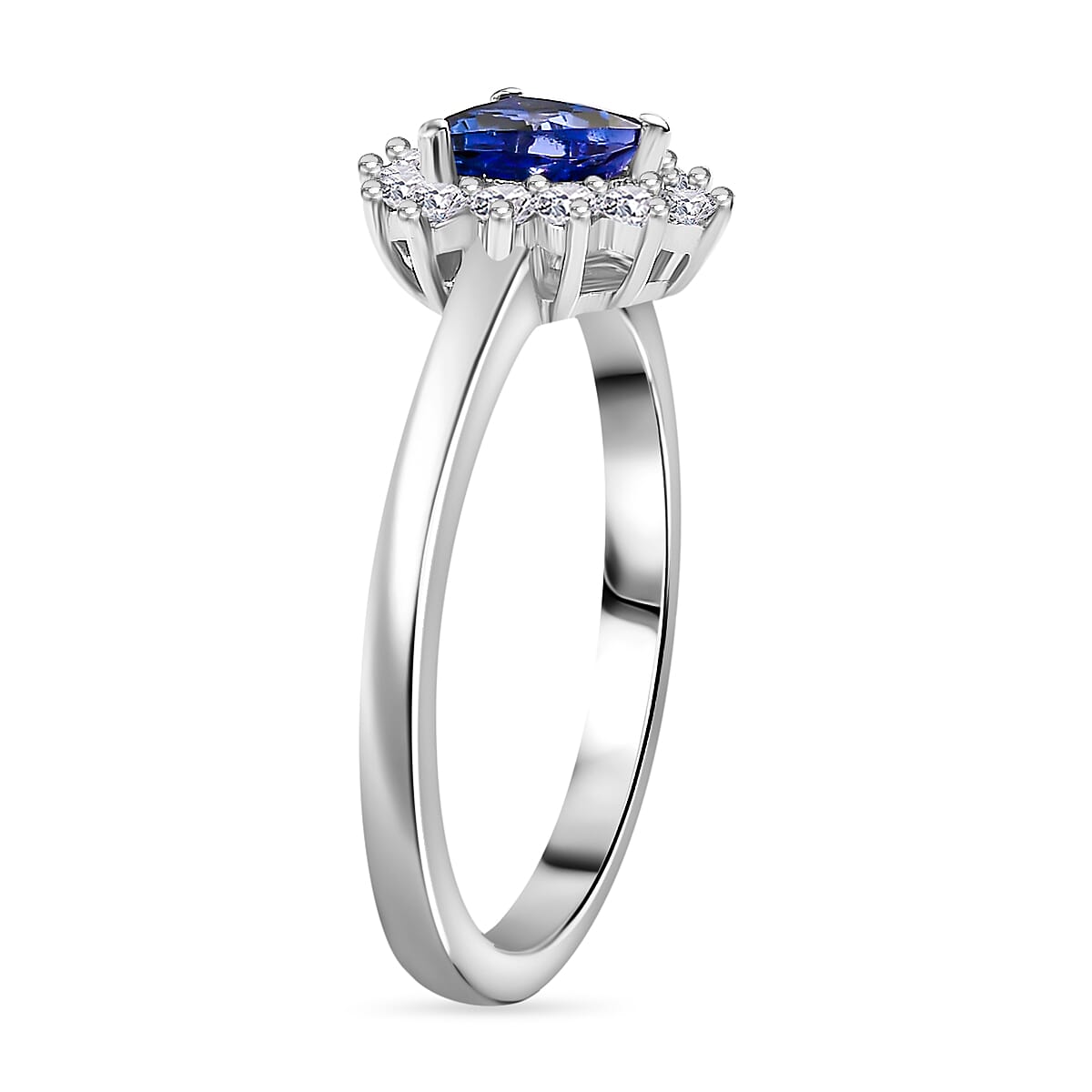 Premium Tanzanite & White Zircon Ring in Rhodium Overlay Sterling Silver