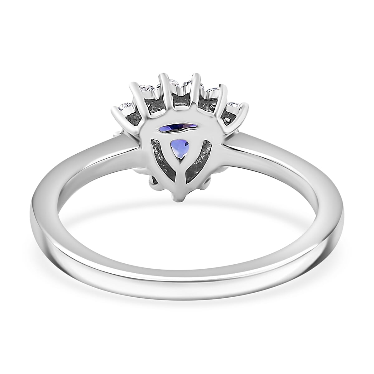 Premium Tanzanite & White Zircon Ring in Rhodium Overlay Sterling Silver