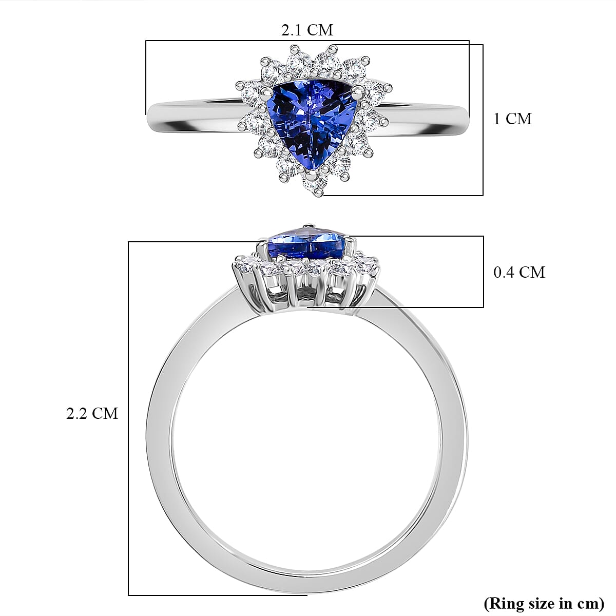 Premium Tanzanite & White Zircon Ring in Rhodium Overlay Sterling Silver