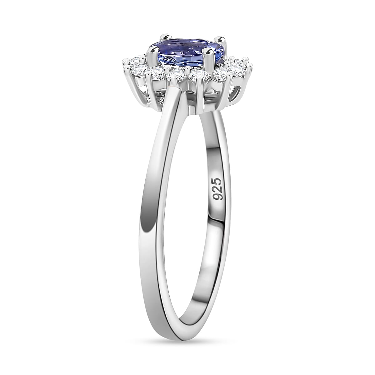Premium Tanzanite & White Zircon Ring in Rhodium Overlay Sterling Silver