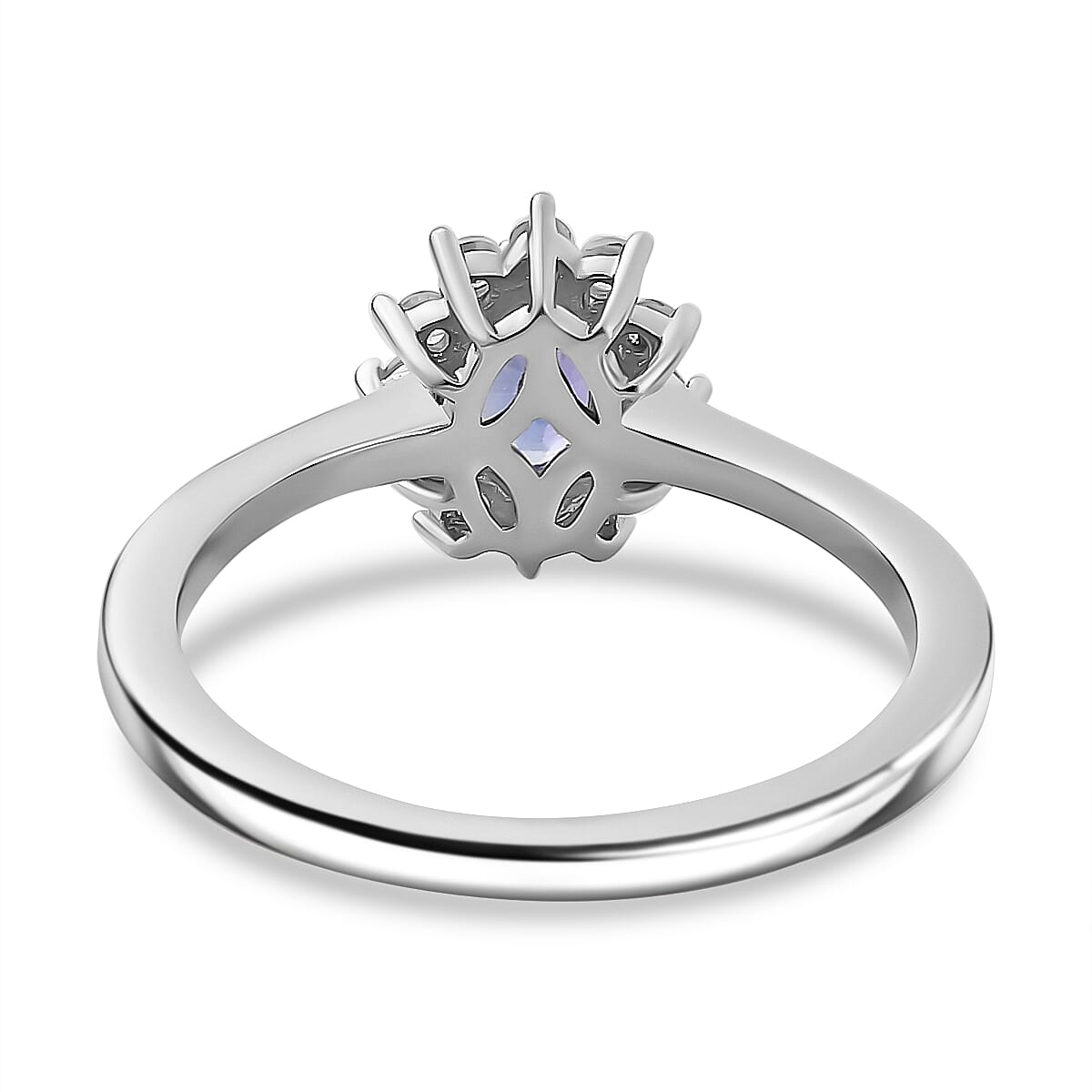 Premium Tanzanite & White Zircon Ring in Rhodium Overlay Sterling Silver