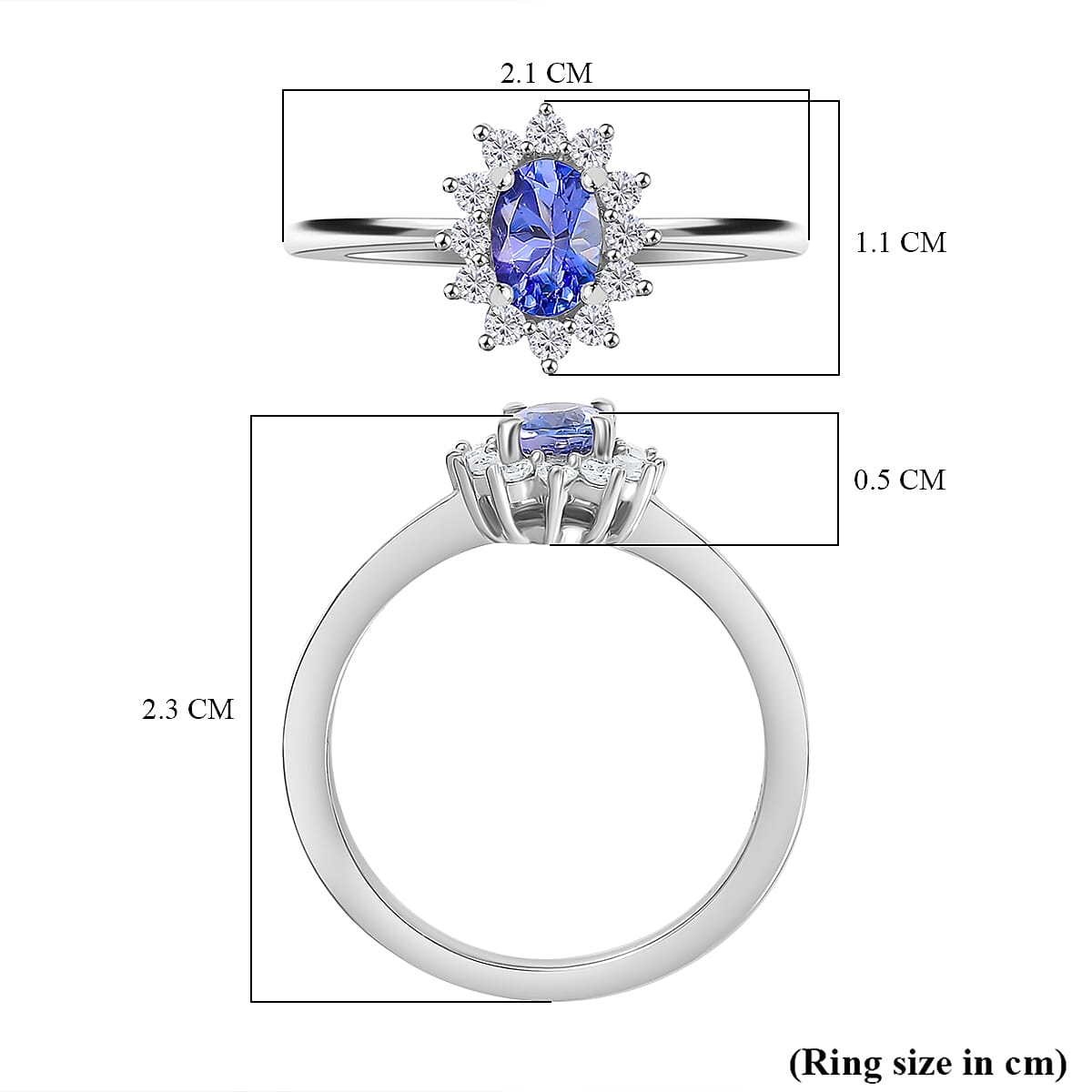 Premium Tanzanite & White Zircon Ring in Rhodium Overlay Sterling Silver