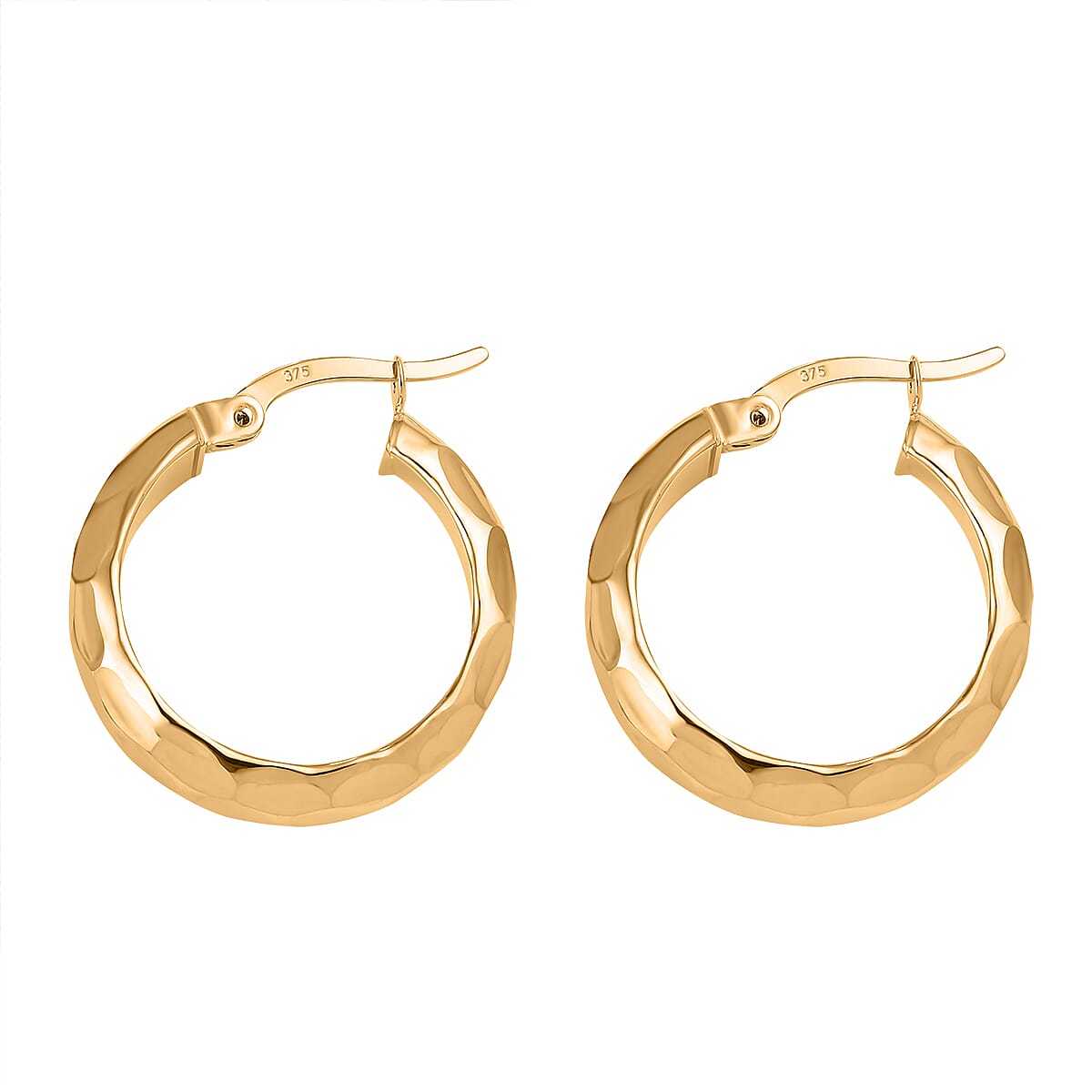 9K Yellow Gold Diamond Cut Hoop Earring with Clasp
