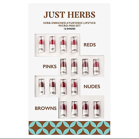 One Time Closeout - Just Herbs-Herb Enriched Ayurvedic Lipstick Micro-Mini Kit- 16 shades of Lipstick