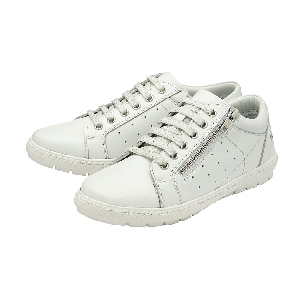 Lotus Ladies Leather PEDRINA Lace-up with Zip Trainers (Size 4) - White