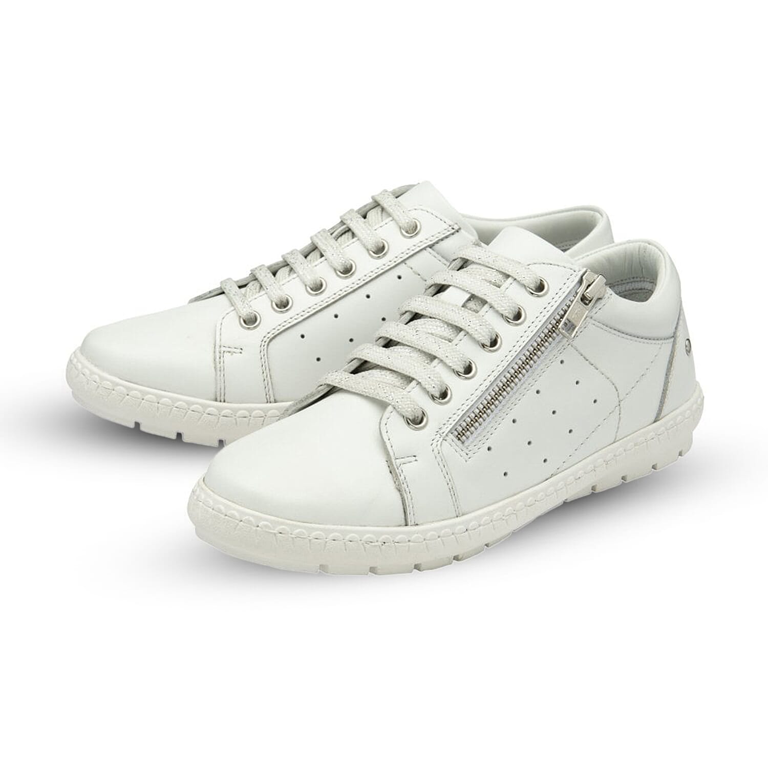 Lotus Ladies Leather PEDRINA Lace-up with Zip Trainers (Size 4) - White