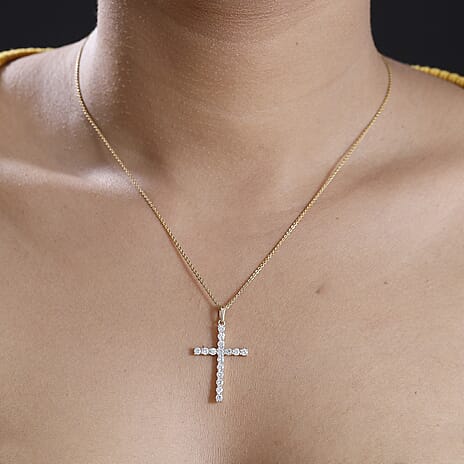 Luxuriant Diamond - 9K Yellow Gold SGL Certified Lab Grown Diamond (VS-E-F) Cross Pendant 1.0 Ct.
