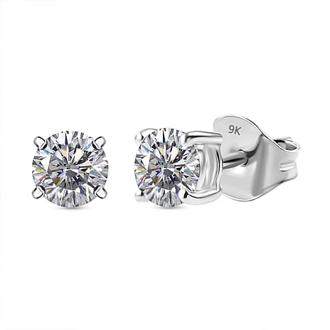 Luxuriant - 9K White Gold SGL Certified Lab Grown Diamond (VS-E-F) Solitaire Stud Push Back Earrings 1.00 Ct.