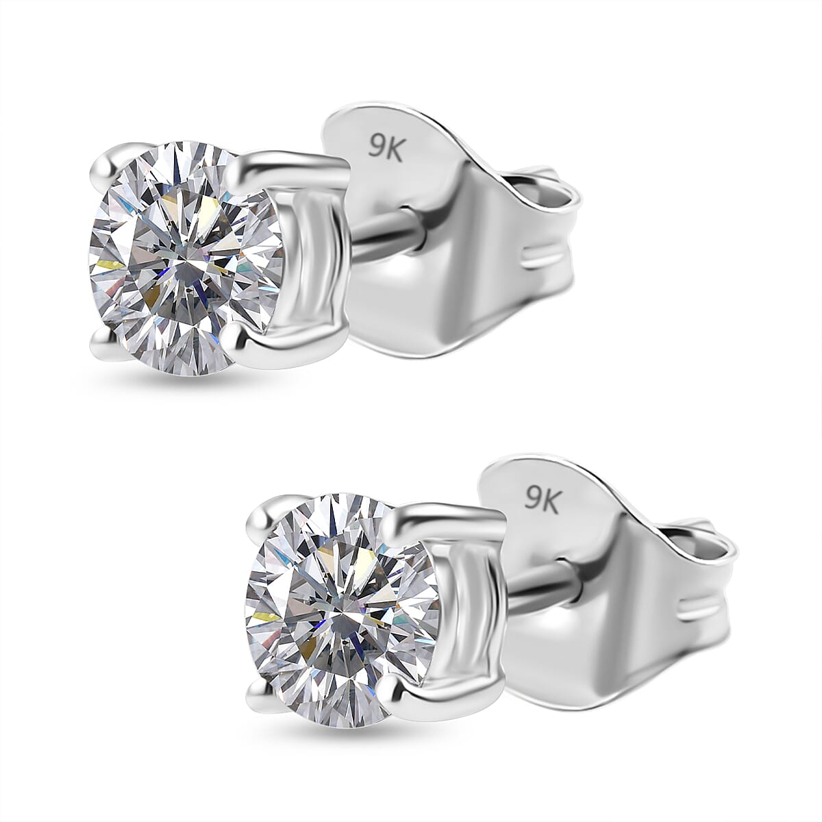 Luxuriant Diamond 9K White Gold SGL Certified Lab Grown Diamond (VS-E-F) Solitaire Stud Push Back Earrings 1.00 Ct.