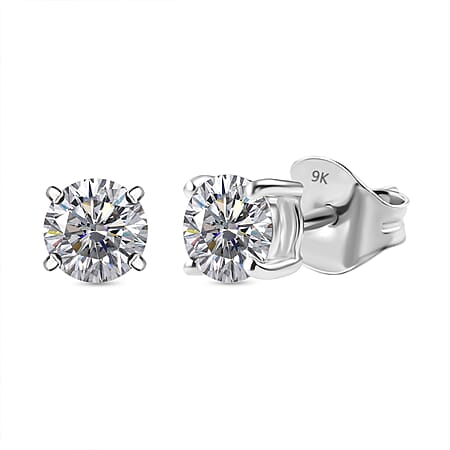 Luxuriant Diamond 1 Ct. Lab Grown Diamond Solitaire Stud Earrings in 9K White Gold, SGL Certified