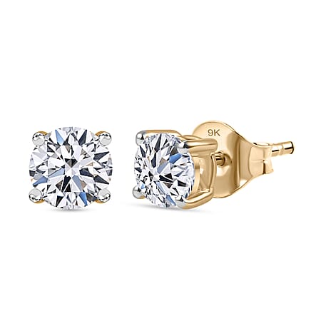 LUXURIANT 1 Ct. Lab Grown Diamond Solitaire Earrings in 9K Gold, SGL Certified LUXURIANT 1 Ct. Lab Grown Diamond Solitaire Earrings in 9K Gold, SGL Certified
